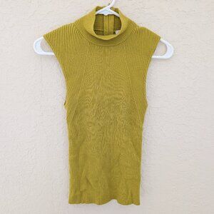Vintage Mainbacher Mock Neck Chartreuse Green Sleeveless Tank Top Size M